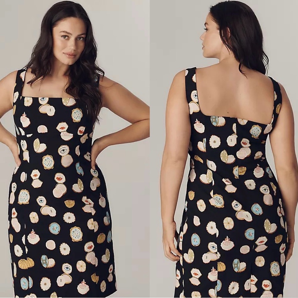 NWT $168 Anthropologie x Maeve Fitted Square-Neck Mini Dress: Danielle Kroll XL